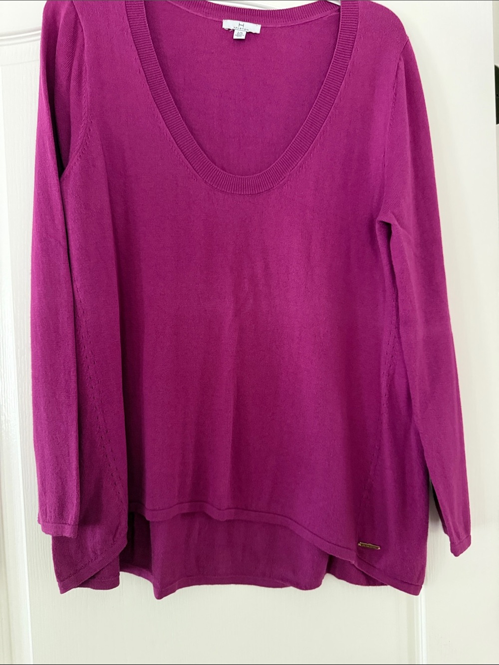 H by Halston Scoop Neck Long Sleeve Sweater - Magenta